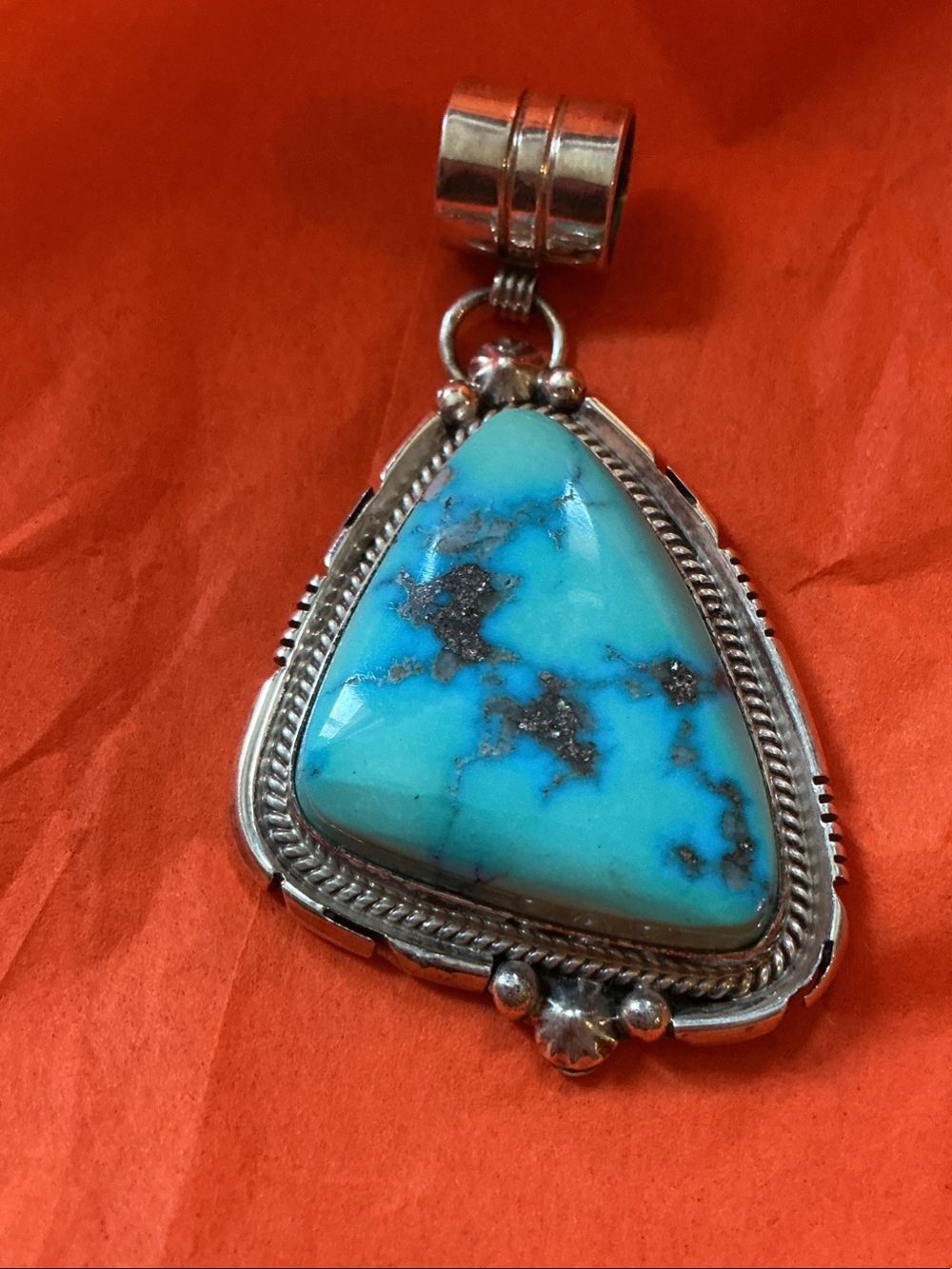 Vintage Sterling Silver Turquoise Pendant Large Southwestern Statement - Picture 3 of 5